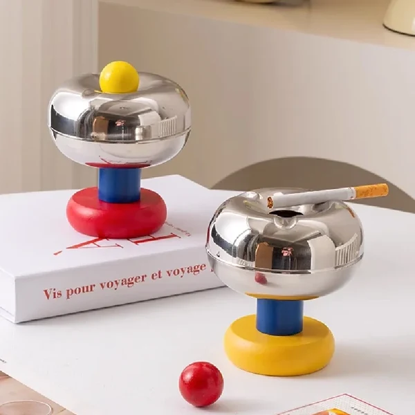 Optimized Postmodern Stainless Steel Ashtray with Lid Elegant