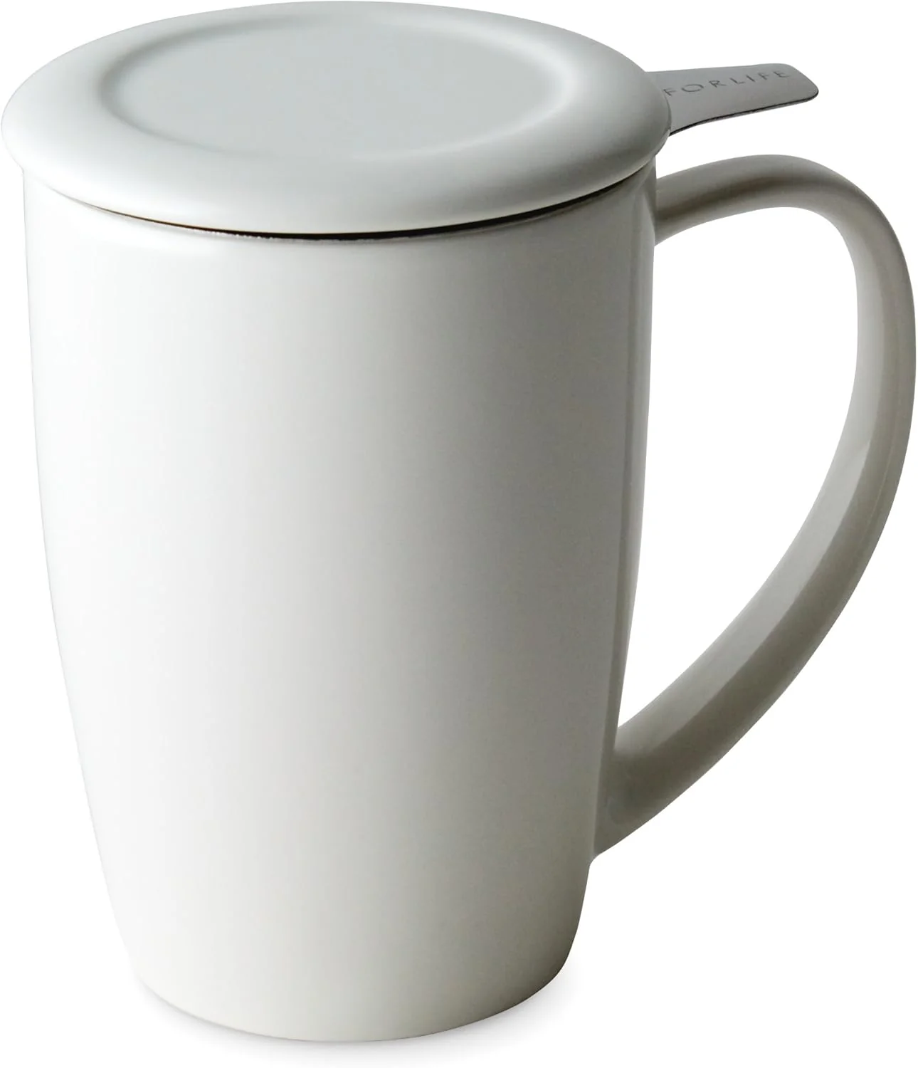 Fast FORLIFE Curve Tall Tea Mug with Infuser and Lid 15 ounces White Eco-Friendly