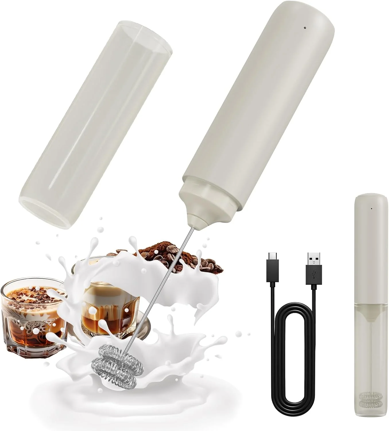 Minimalist Circle JOY Portable Rechargeable Milk Frother Hanheld Dual Spring Whisk Electric Coffee Frother Wand Drink Mixer for Matcha Lattes Cappuccino Exclusive