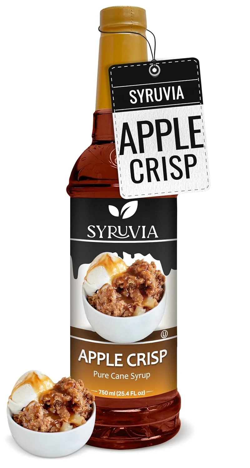 Fast Syruvia Apple Crisp Coffee Syrup - 25.4 fl oz - Kosher Coffee Syrups Gluten No Coloring for Drinks Soda Shakes Desserts and More. Durable