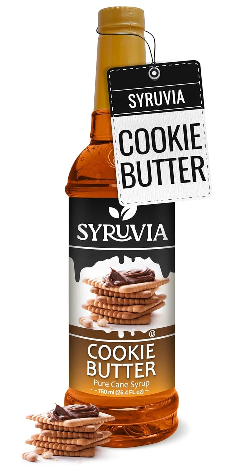 Pure Syruvia Cookie Butter Coffee Syrup - 25.4 fl oz. Kosher and Gluten-. I for Enhancing Drinks Sodas Shakes Desserts and More. Modern