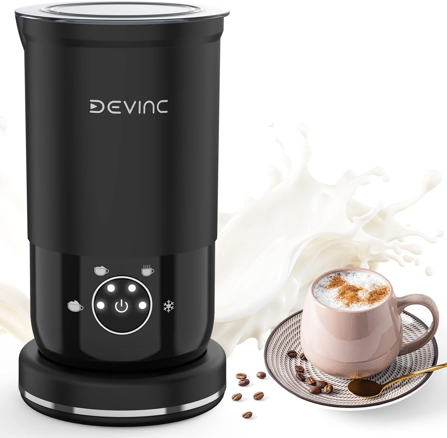 Smart Devinc Milk Frother 4-in-1 Milk Frother and Steamer Hot and Cold Foam Maker and Milk Warmer with Auto Shut-Off Electric Frother for Coffee Latte Flexible
