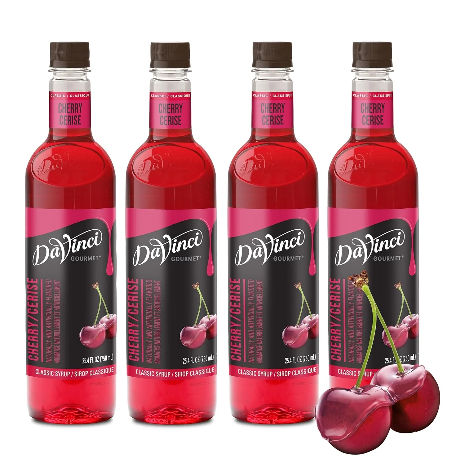 Selected DaVinci Gourmet Classic Cherry Syrup 25.4 Fluid Ounces Pack of 4 Top-Quality