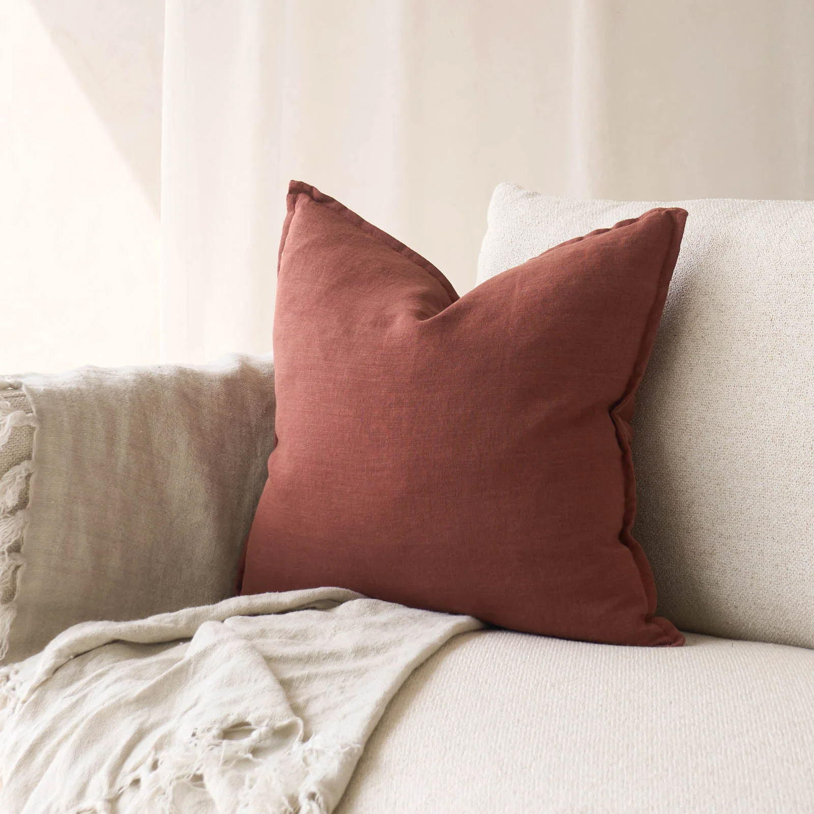 Stylish Linen Fabric Cushion Rust Superior