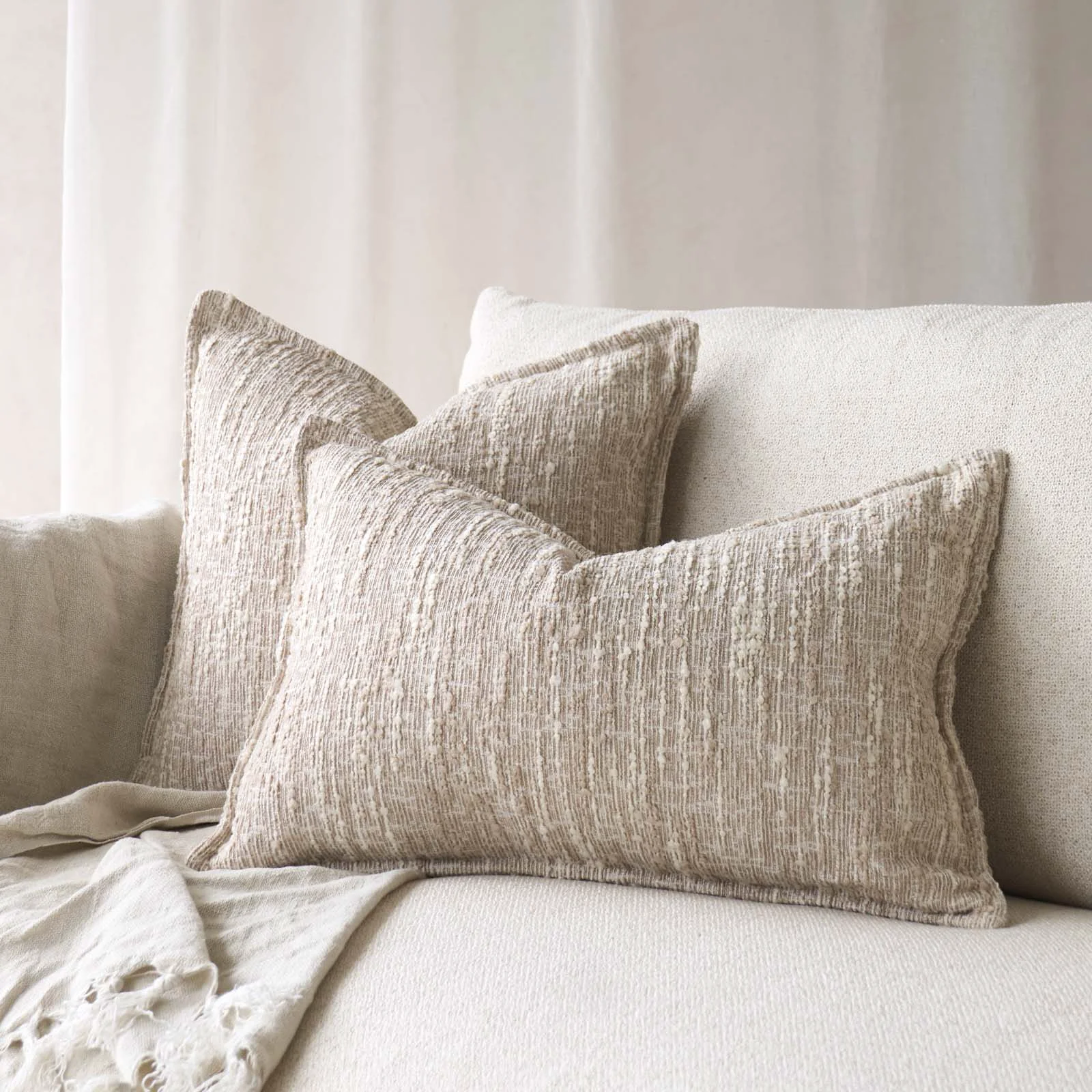 Carefully Designed Textured Fabric Cushion Beige Classic