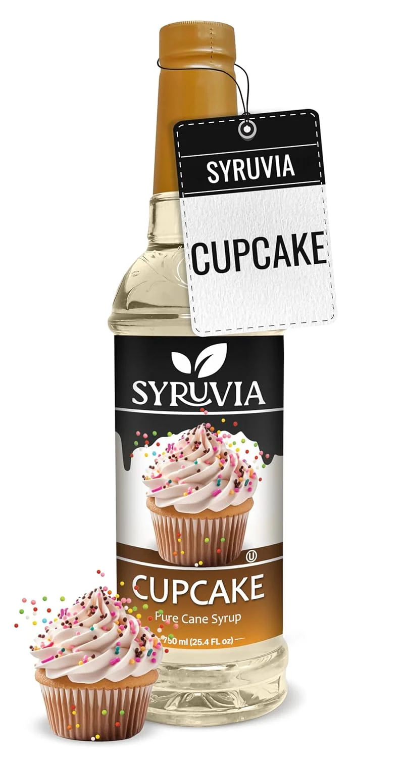 Expertly Made Syruvia Cupcake Coffee Syrup - 25.4 fl oz - Kosher Syrups Gluten No Coloring for Drinks Soda Shakes Desserts and More. Functional
