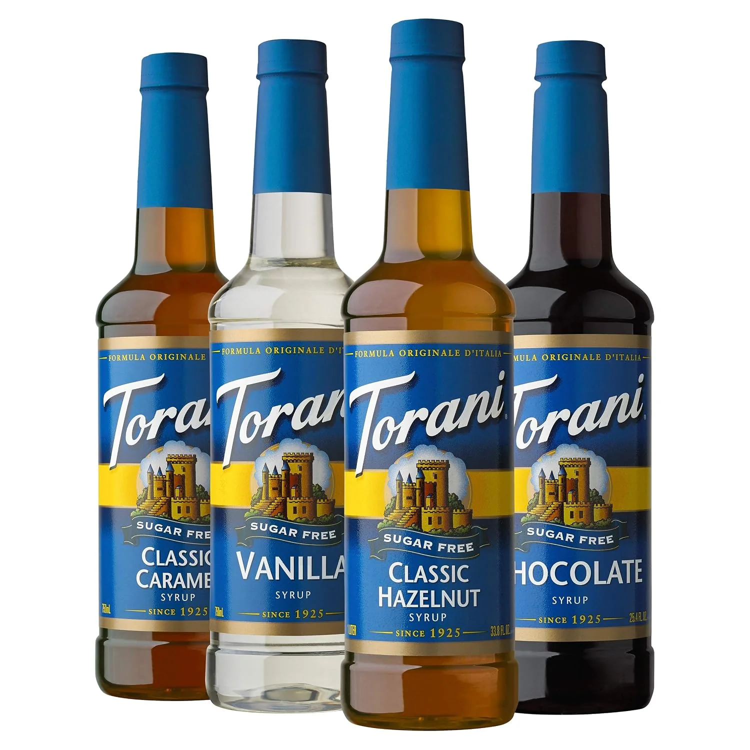 Comfortable Torani Sugar Flavored Drink Syrup Café Variety Pack 25.4 fl oz 4 Pack Flavors Include Classic Caramel Vanilla Classic Hazelnut amp Chocolate Trendy