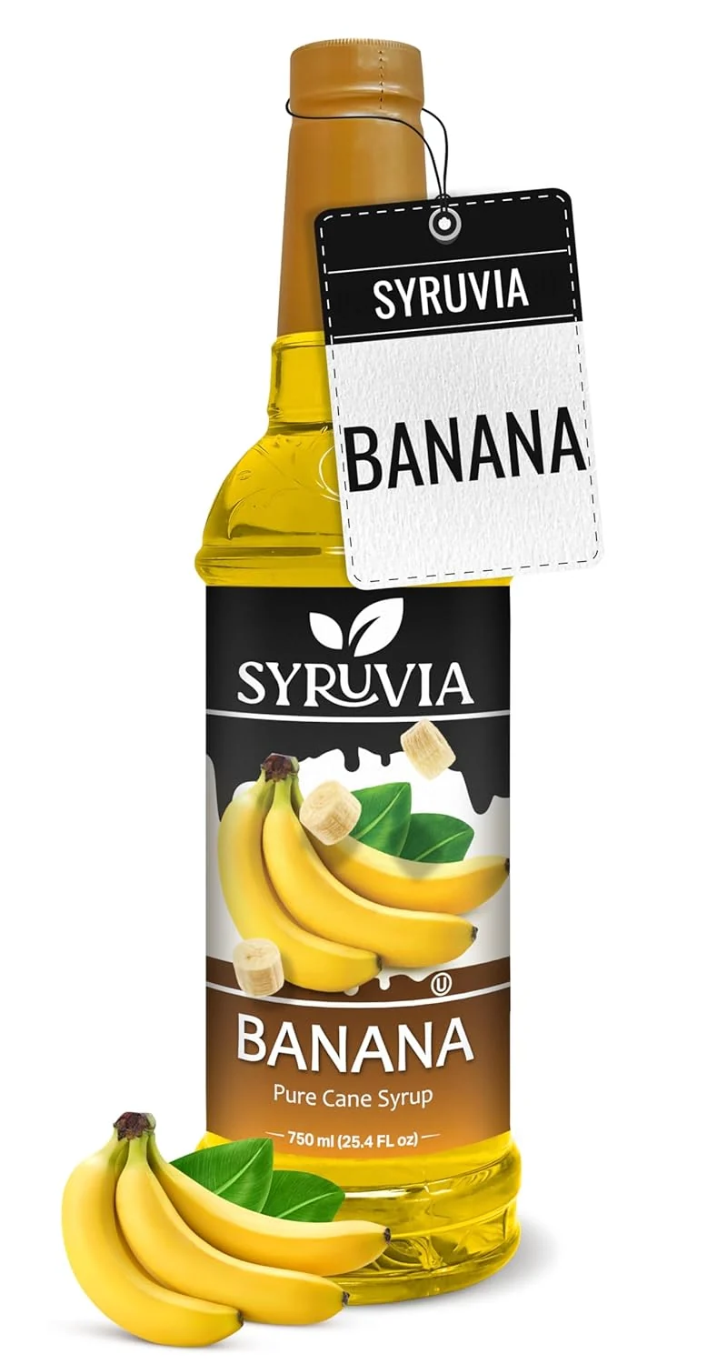 Optimized Syruvia Banana Flavored Syrup - 25.4 fl oz - Kosher Flavored Syrups Gluten No Coloring for Drinks Soda Shakes Cocktails Desserts Official