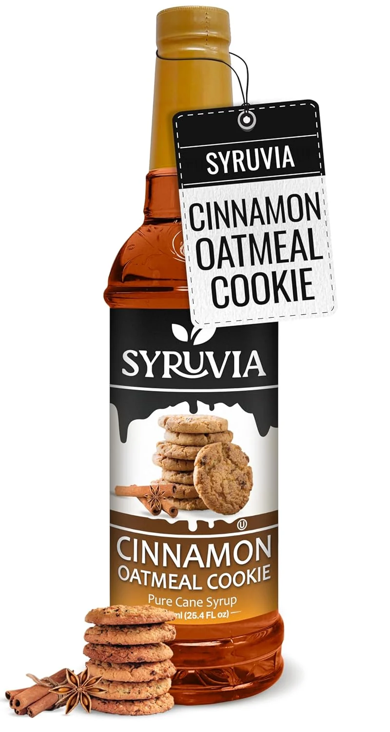 Soft Syruvia Cinnamon Oatmeal Cookie Syrup - 25.4 fl oz. Kosher and Gluten-. I for Enhancing Drinks Sodas Shakes Desserts and More. Smart