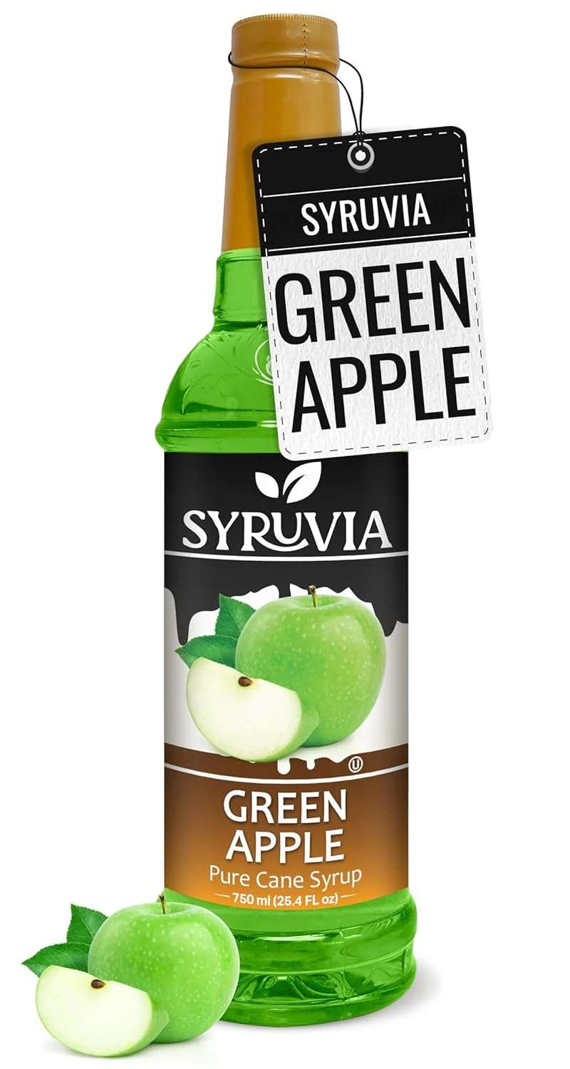 Genuine Syruvia Green Apple Syrup - Premium Flavoring Syrup for Tea Italian Sodas Beverages Desserts Ice Cream Cocktails Mocktails - Kosher User-Friendly