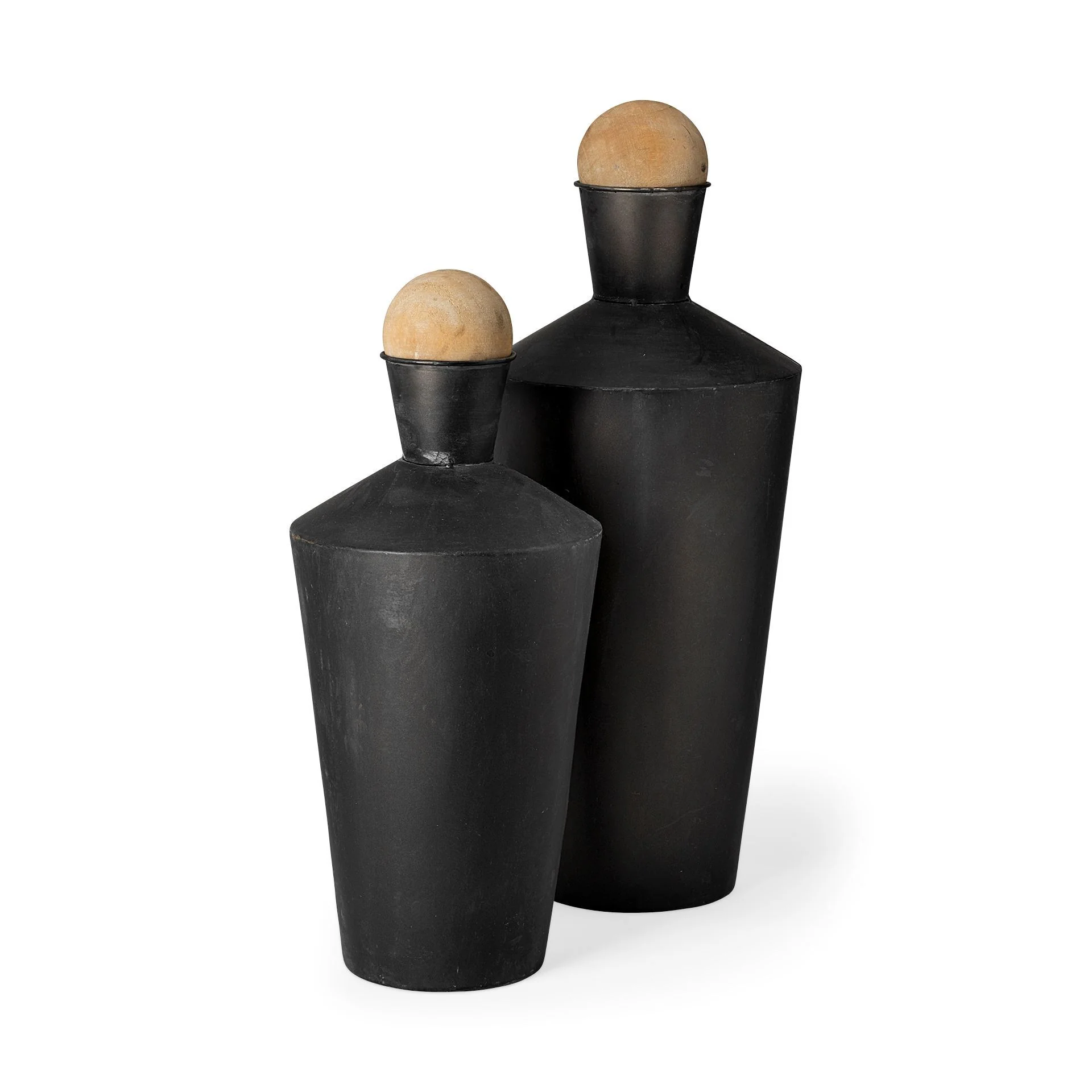 Comfortable Asher Set of Two Black Metal Urns Fine Crafted