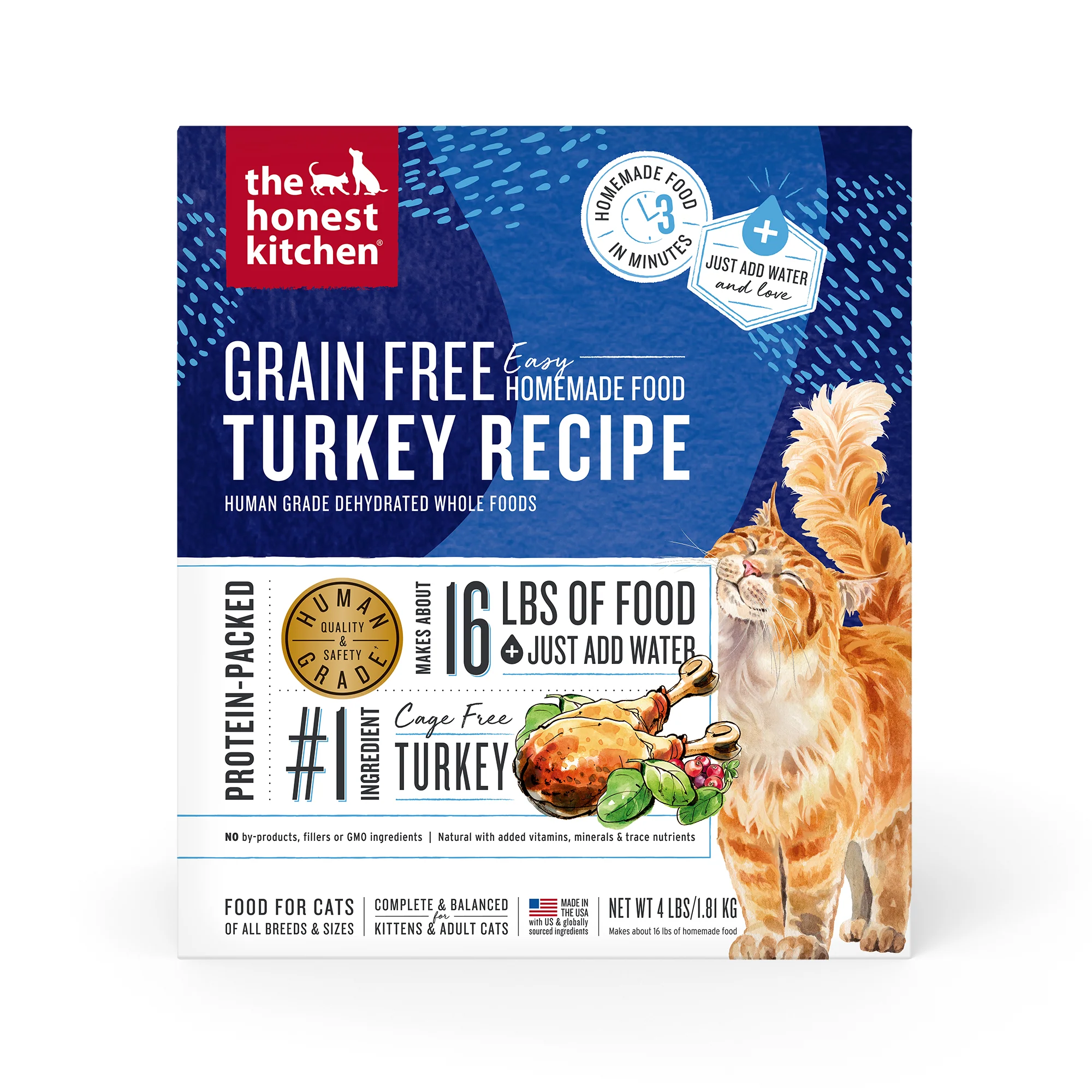 Recyclable The Honest Kitchen Human-Grade Grain Turkey Dehydrated Wet Cat Food 4 lbs box -makes 16 lbs of food Minimalist