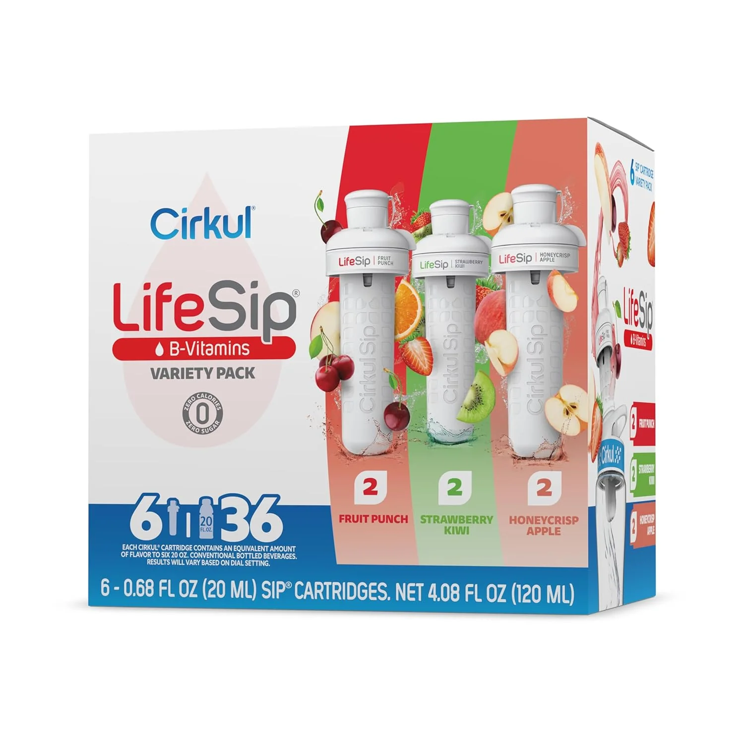 Next-Generation Cirkul LifeSip Flavor Cartridge Variety Pack with B Vitamins 6-Pack Fruit Punch 2 Strawberry Kiwi 2 Honeycrisp Apple No Sugar Zero Calorie Drink Mix Comfortable