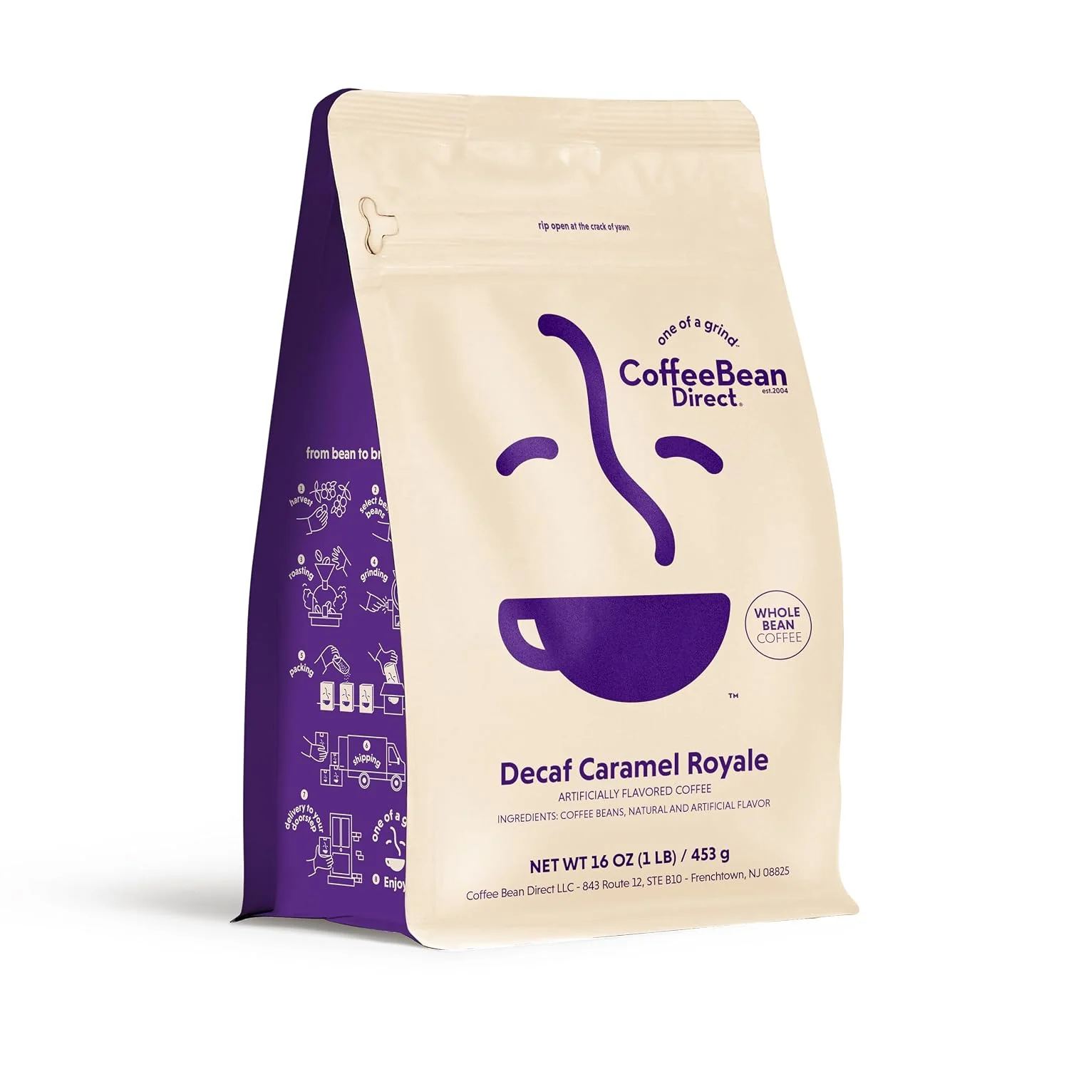 Professional Coffee Bean Direct Decaf Caramel Royale Flavored Whole Bean 1lb Bag Light Roast Caramel Crème Flavored Coffee Beans Clean