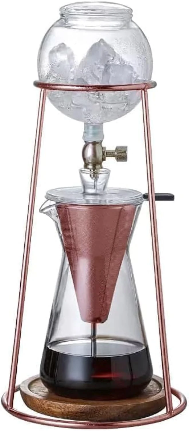 Pure Nispira Modern Iced Coffee Cold Brew Coffee Maker Slow Drip Coffee Machine Stainless Steal Copper Color 400mL Borosilicate Glass Functional