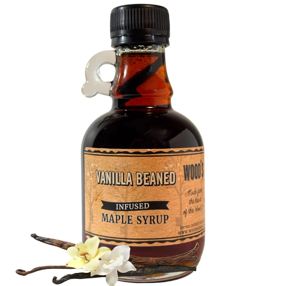 High-End WOOD'S Vanilla Beaned Maple Syrup – Infused Vermont Maple Syrup with Vanilla Bean Pod Smooth Rich All-Natural amp Vegan Sweetener for Breakfast Baking Seafood Popcorn amp More 8.45 Fl Oz 250mL Practical