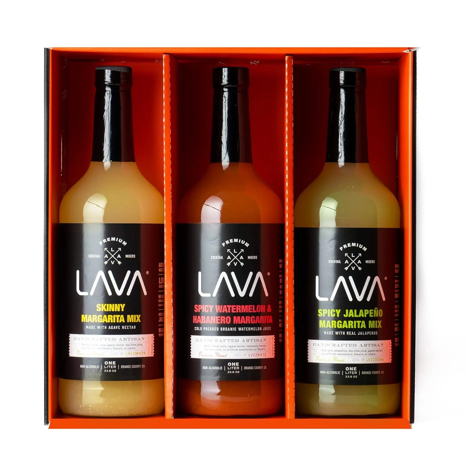 Original Design 3 Pack Lava Premium Margarita Mix Variety Pack Comes with Spicy Jalapeno Skinny Margarita Spicy Watermelon Habanero 1-Liter 33.8oz Original