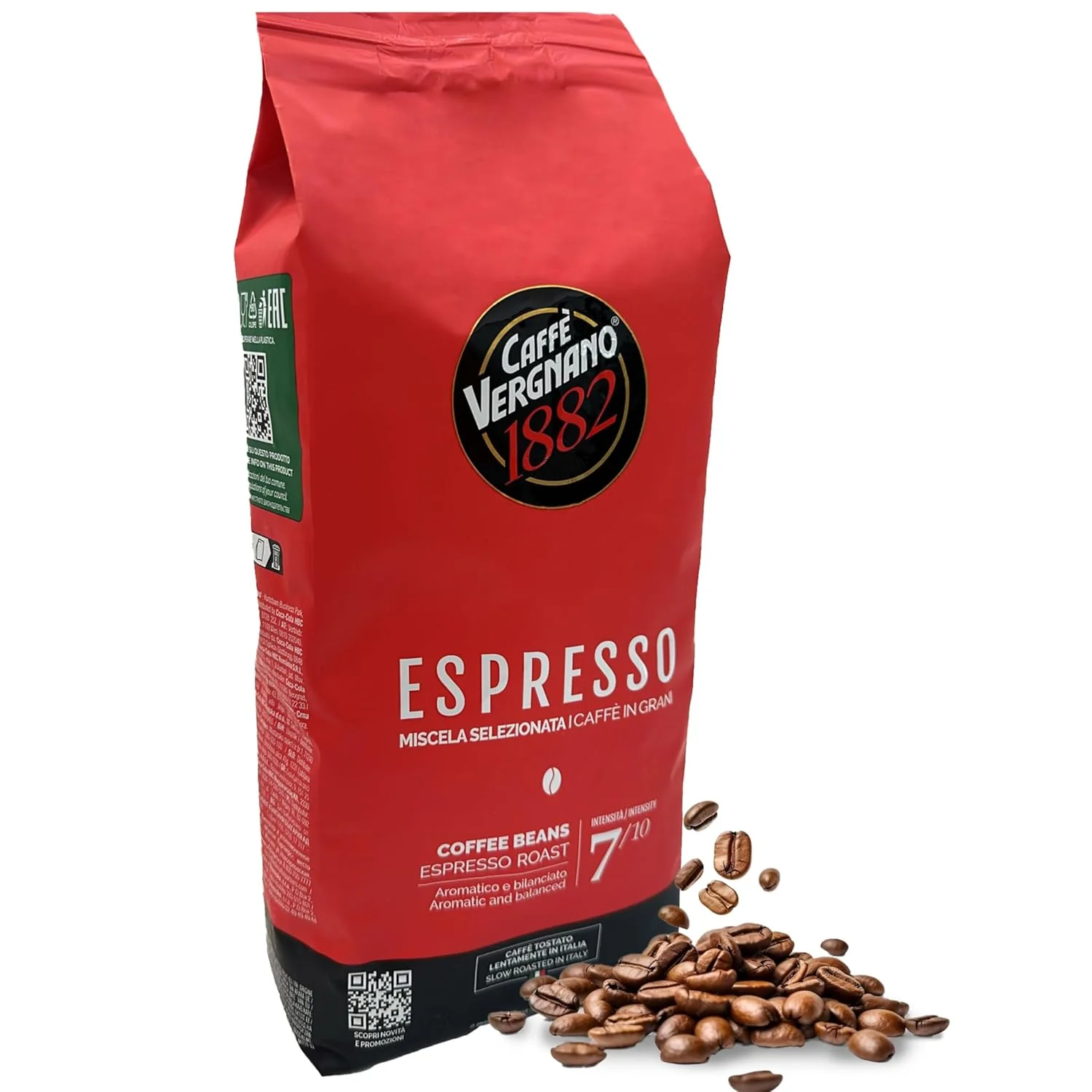 Smart Caffe Vergnano 1882 Espresso Whole Bean Arabica Roast Coffee 2.2 lb bag - Italian Medium Roast Coffee Beans with notes of Chocolate Nuts Caramel Quality