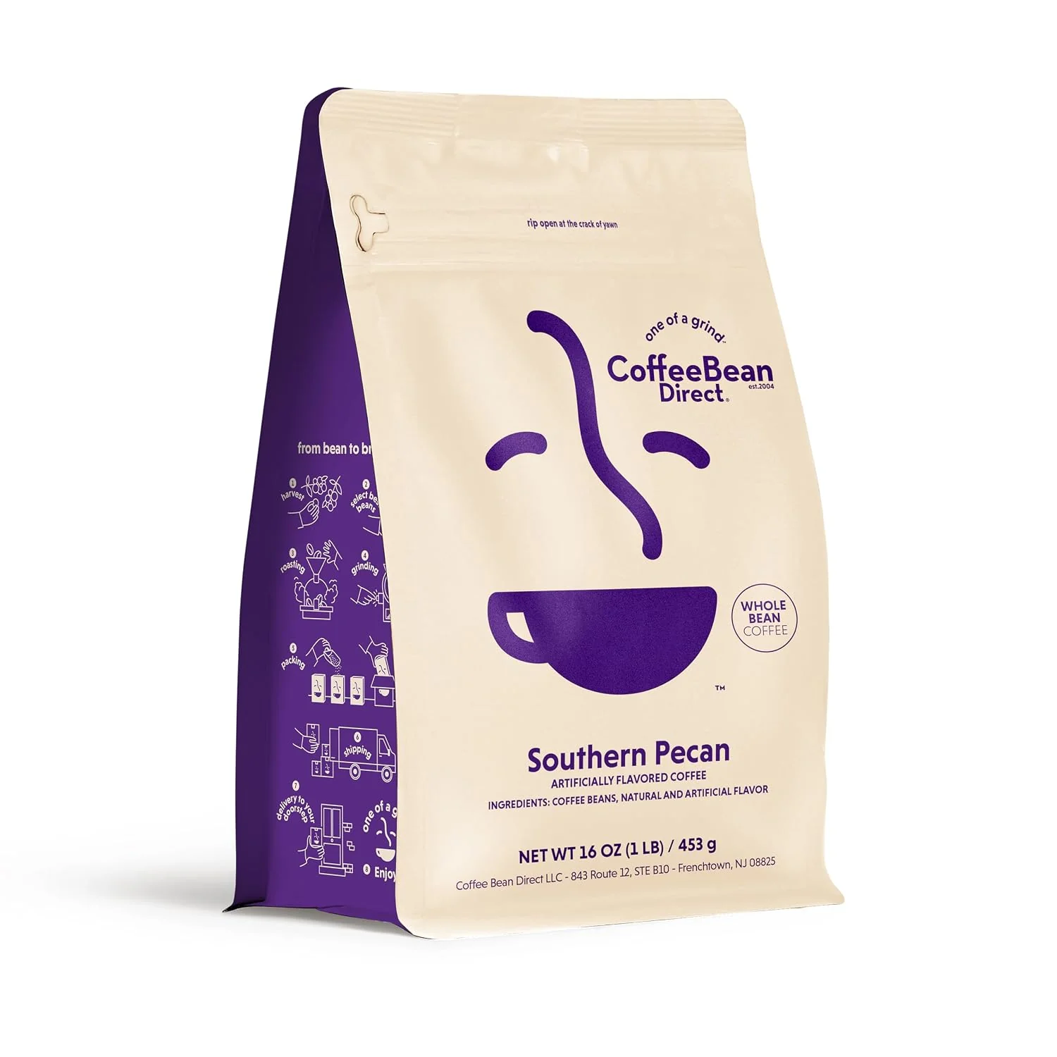 Long-Lasting Coffee Bean Direct Southern Pecan Flavored Whole Bean 1lb Bag Light Roast Gourmet Flavored Coffee Beans Traditional