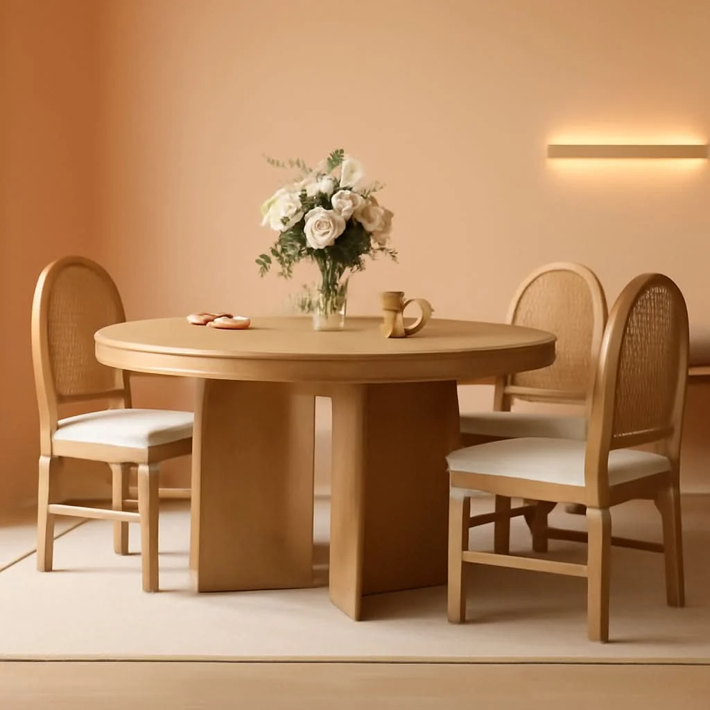 Versatile Retro Solid Wood Dining Set Natural Finish Extendable Genuine