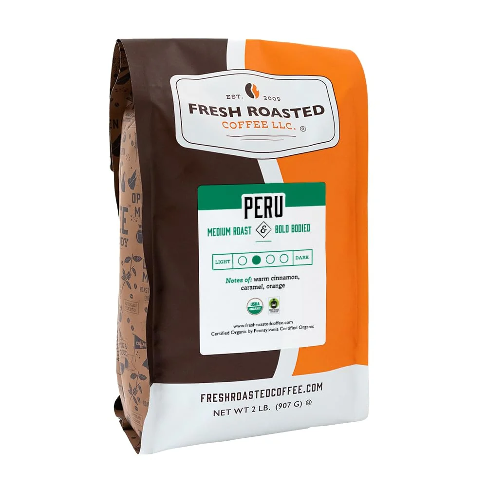 High-Performance Fresh Roasted Coffee Organic Peru Mold Myco 3rd Party Tested USDA Organic Kosher Med Roast 2 lb 32 oz Ground Proven