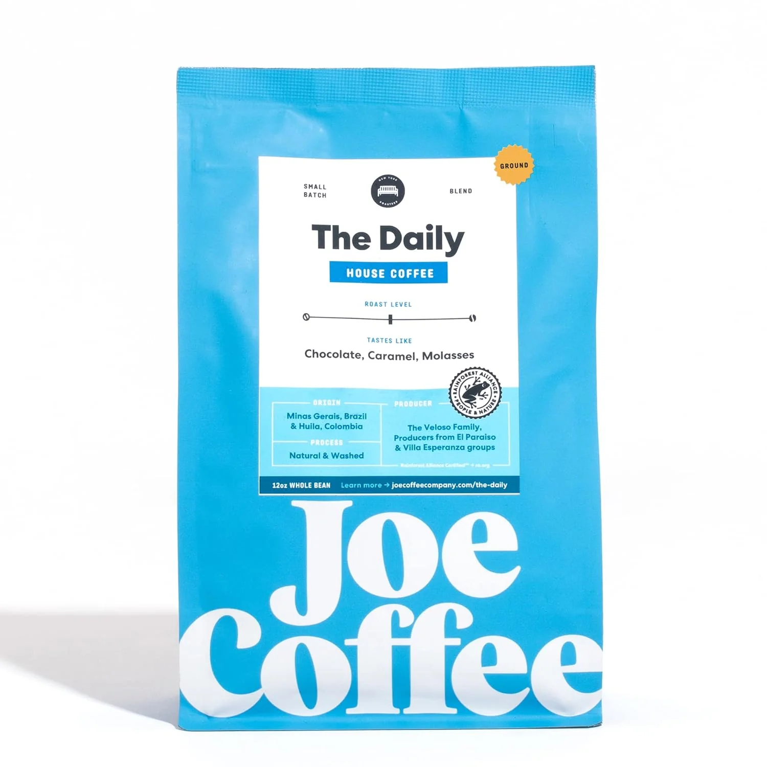Practical Joe Coffee Company NYC Roaster The Daily Ground Specialty Coffee 12 oz Bag Rainforest Alliance Kosher Climate Friendly Effective