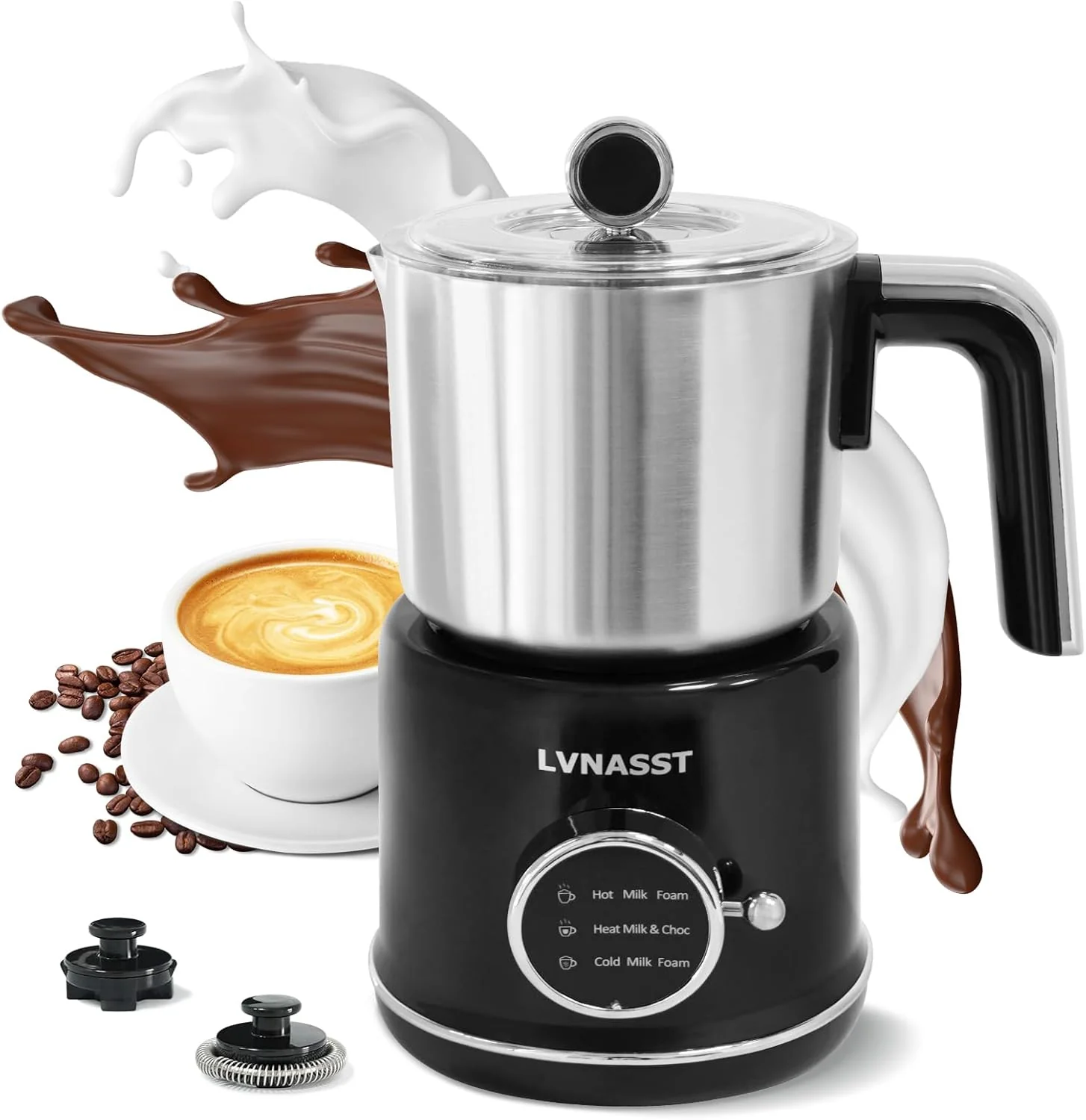 Expertly Made Milk Frother Warmer 3in1 Electric Milk Steamer Stainless Steel Foam Maker 12oz Hot Cold Frothing Thick Foam for Macchiatos Cappuccinos Black Lightweight
