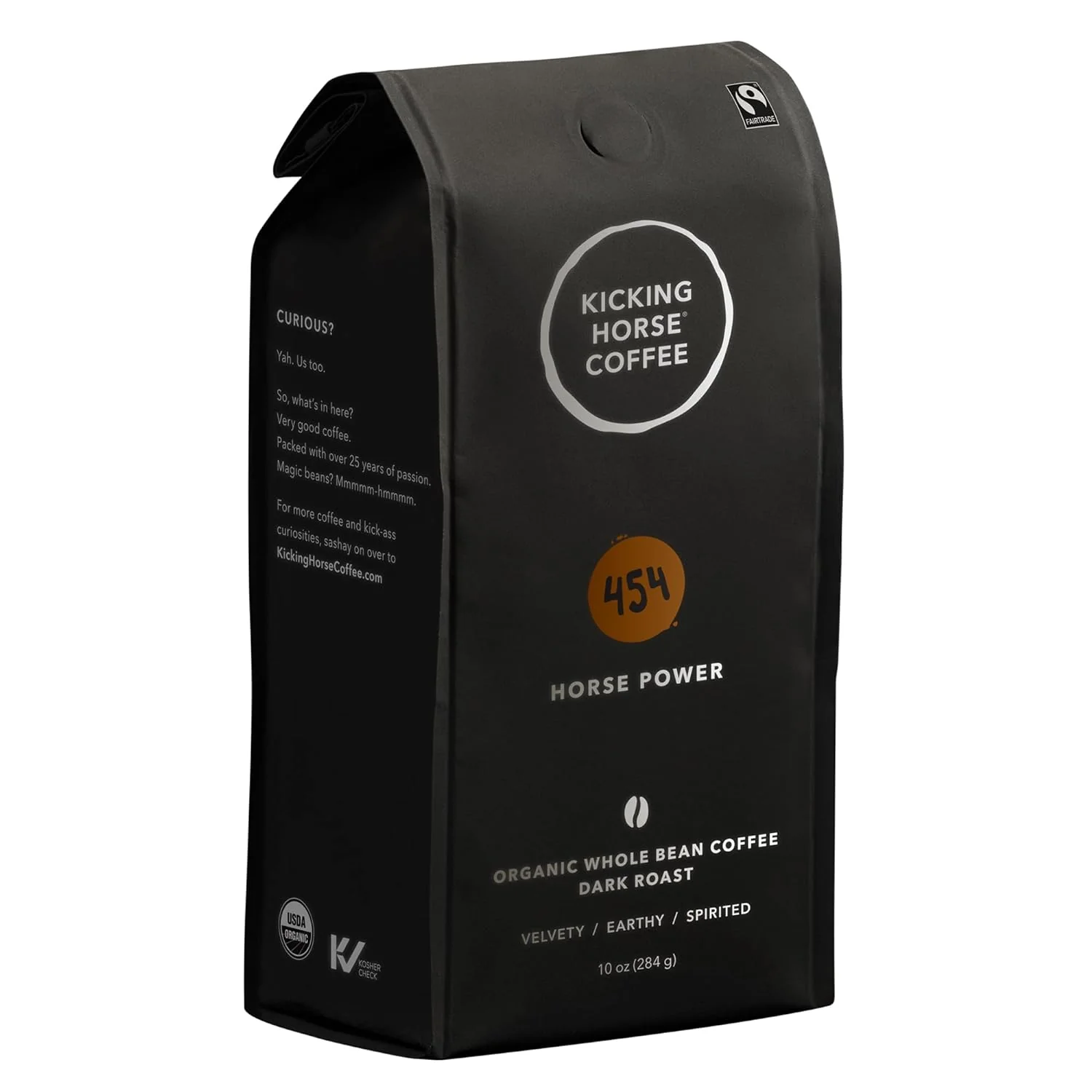 Reusable Kicking Horse Coffee 454 Horse Power Dark Roast Whole Bean 10 oz - Organic Fairtrade Kosher Coffee Easy-to-Use