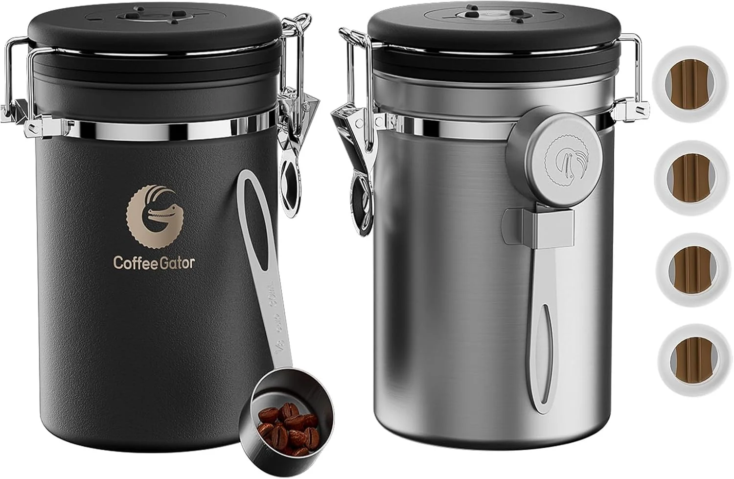 Consistent Coffee Gator Coffee Canister 2pack 22oz Airtight Stainless Steel Kitchen Food Storage Container with Date Tracker Scoop for Sugar Grounds Beans Unique