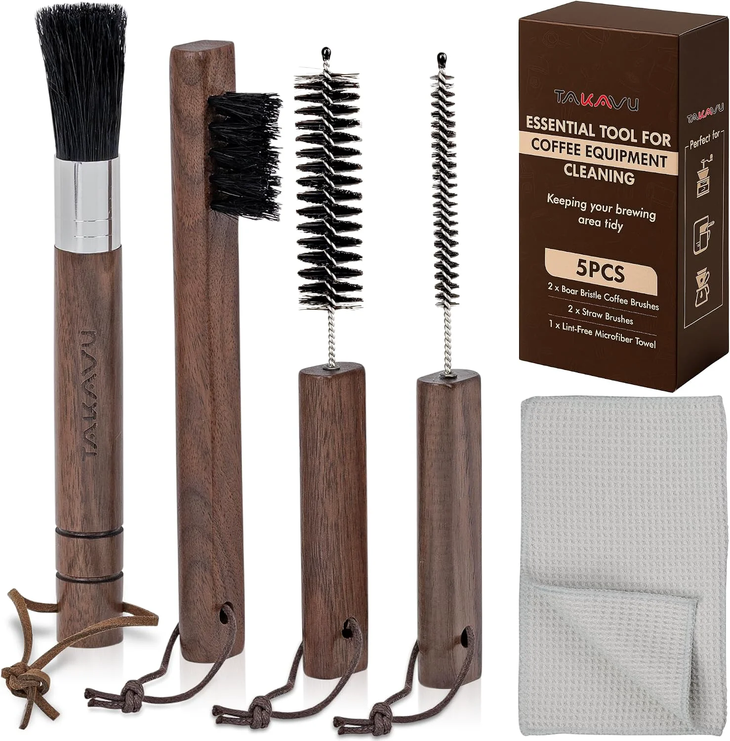 Proven TAKAVU Coffee Grinder Cleaning Kit 4pcs Boar Bristle Detail Brushes Includes Grinder Brush Detail Scrubber Steam Wand Tools amp Microfiber Towel for Coffee Maker Pour Over High-Grade