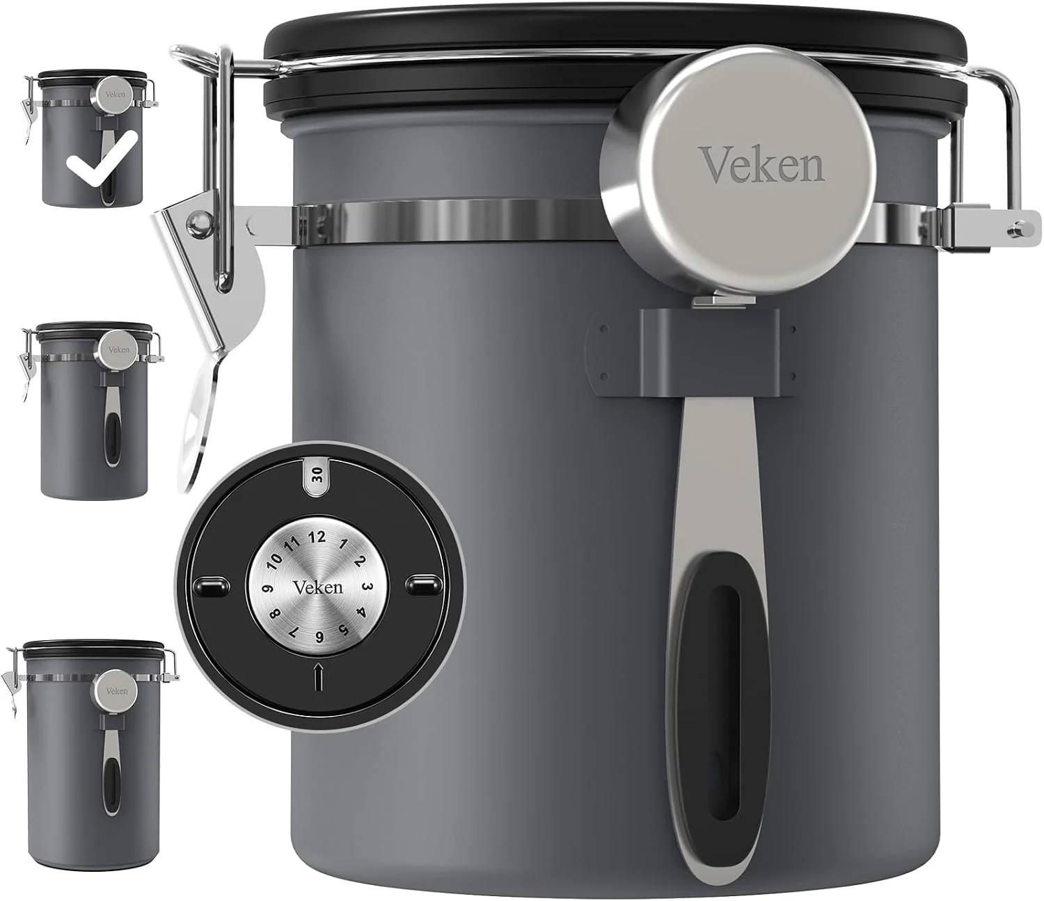 First-Class Veken Coffee Canister Airtight Stainless Steel Food Storage Container 16OZ Date Tracker Kitchen Jars for Beans Ground Espresso Rice Tea Sugar Ce Cookie Bar Accessories Gifts Lids Scoop Gray Minimalist