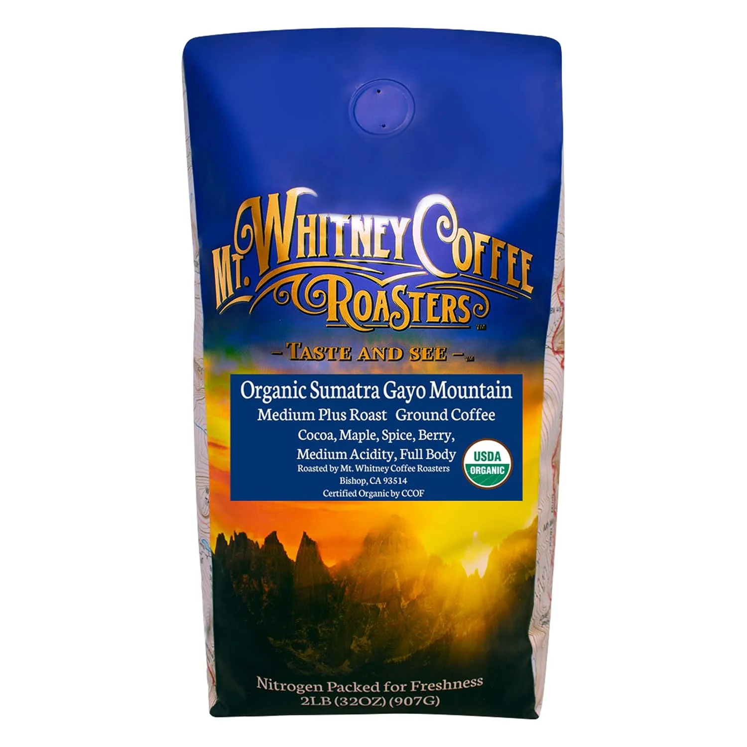 High-Quality Mt. Whitney Organic Gayo Mountain Sumatra Medium Dark Roast Coffee Ground 2 Lb Expertly Made