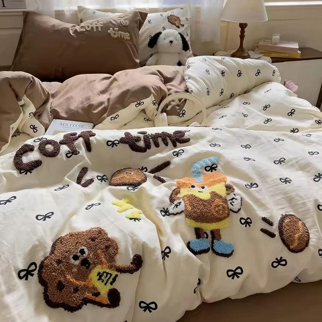 Exclusive Coffee Time Embroidery Bedding Duvet Cover Set Recyclable