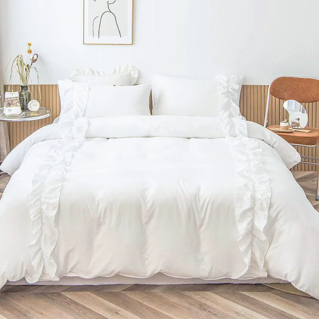 Fine White Elegant Ruffle Duvet Cover Set User-Friendly