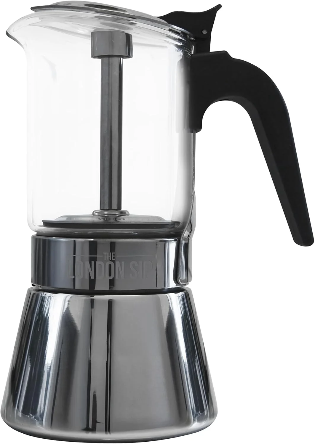Secure London Sip Glass and Stainless Steel Stovetop Espresso Maker Moka Pot Italian Coffee Percolator Glass Medium 10.14 oz Clean