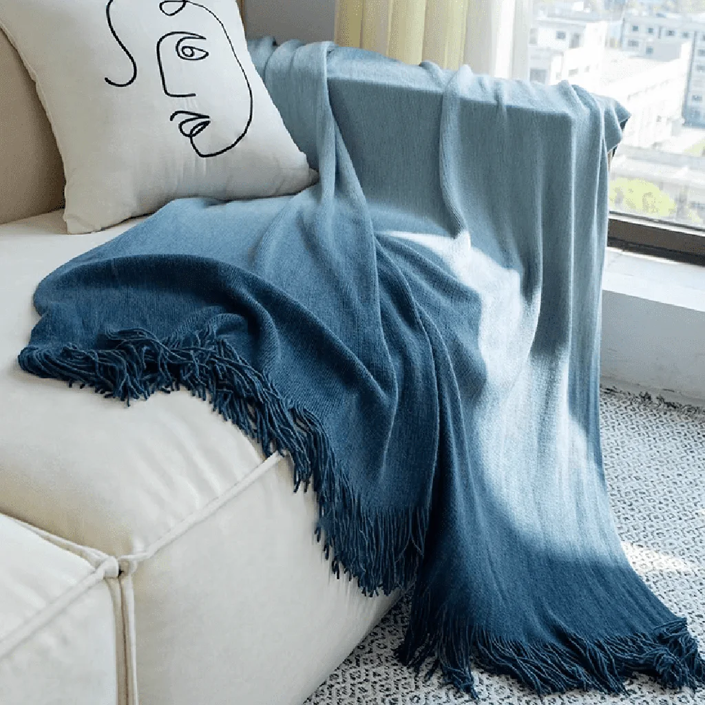 Excellent Ocean Ombre Blanket with Tassel High-Grade