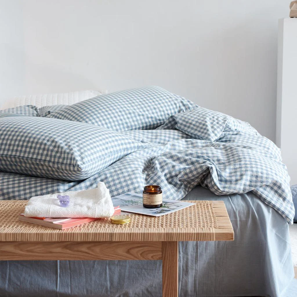 Fine Cotton Small Gingham Duvet Cover - Blue Effective