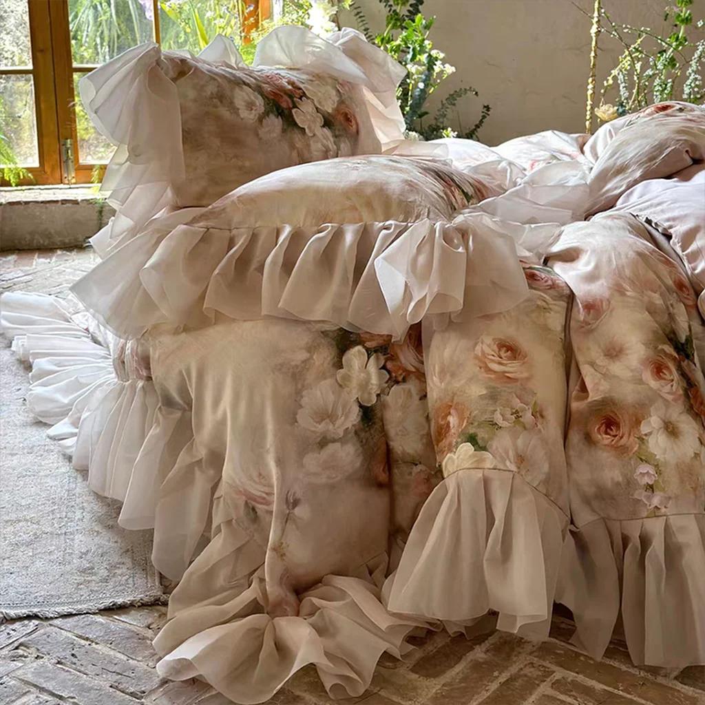 Easy-to-Use Garden Oil Painting Duvet Cover - Pink Elegant