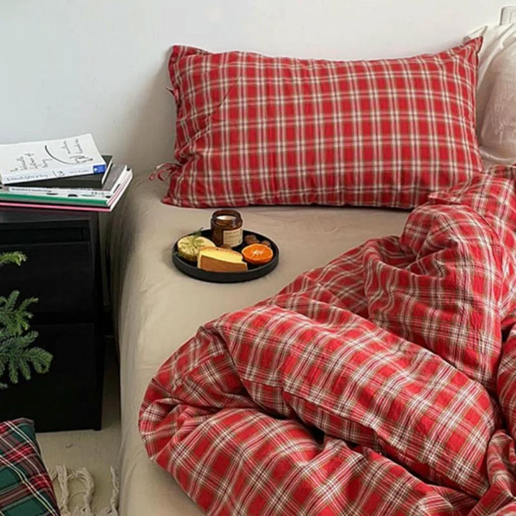 Natural Christmas Red Plaid Duvet Cover Consistent