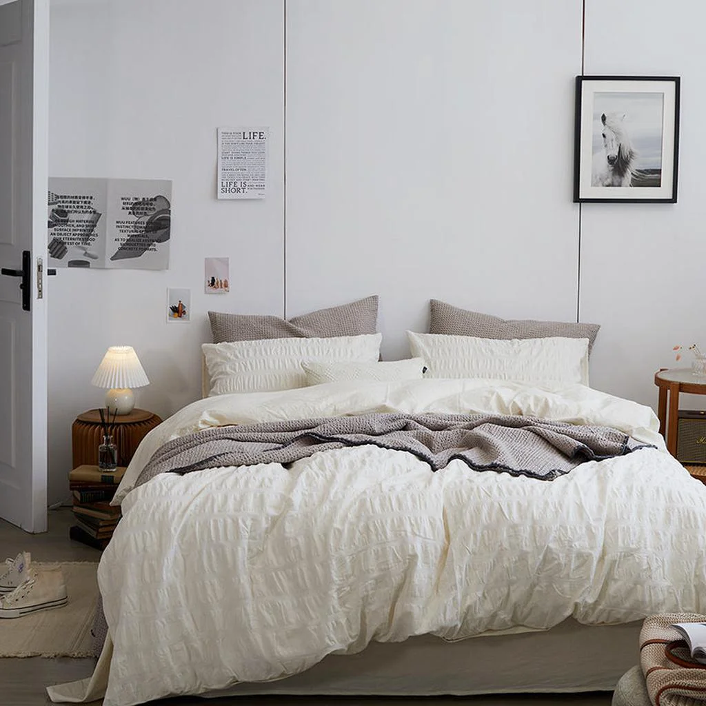 Flexible Organic Cream Seersucker Duvet Cover Quality