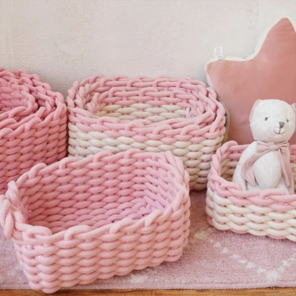 Elite Pink Handmade Crochet Storage Basket Set of 3 Classic