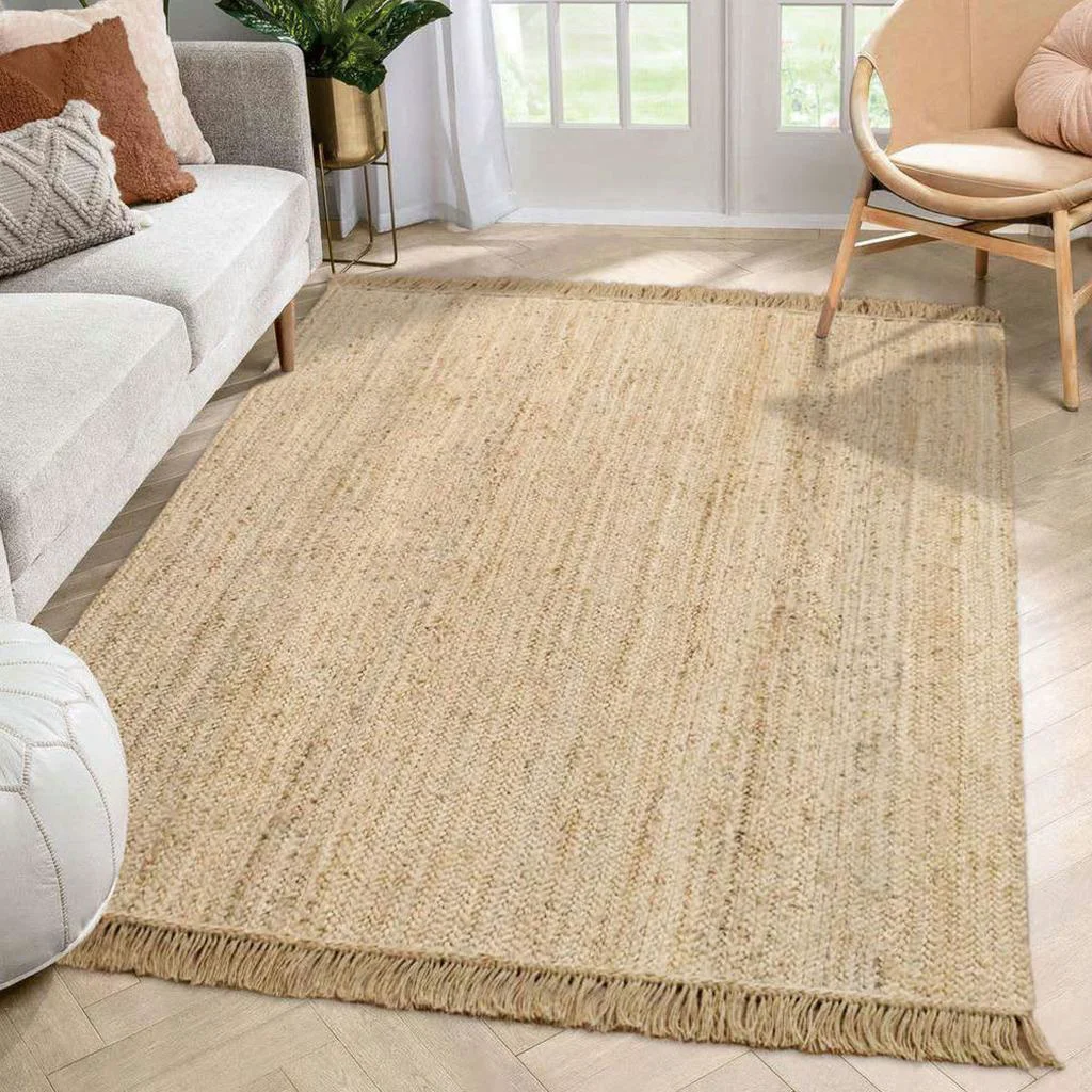 Optimized Classic Boho Tassel Jute Rug Detailed
