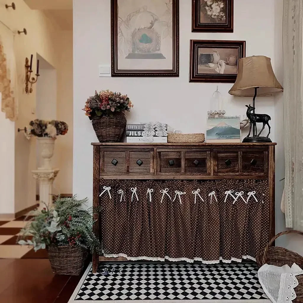 Official Retro Polka Dot Coffee Curtain Breathable