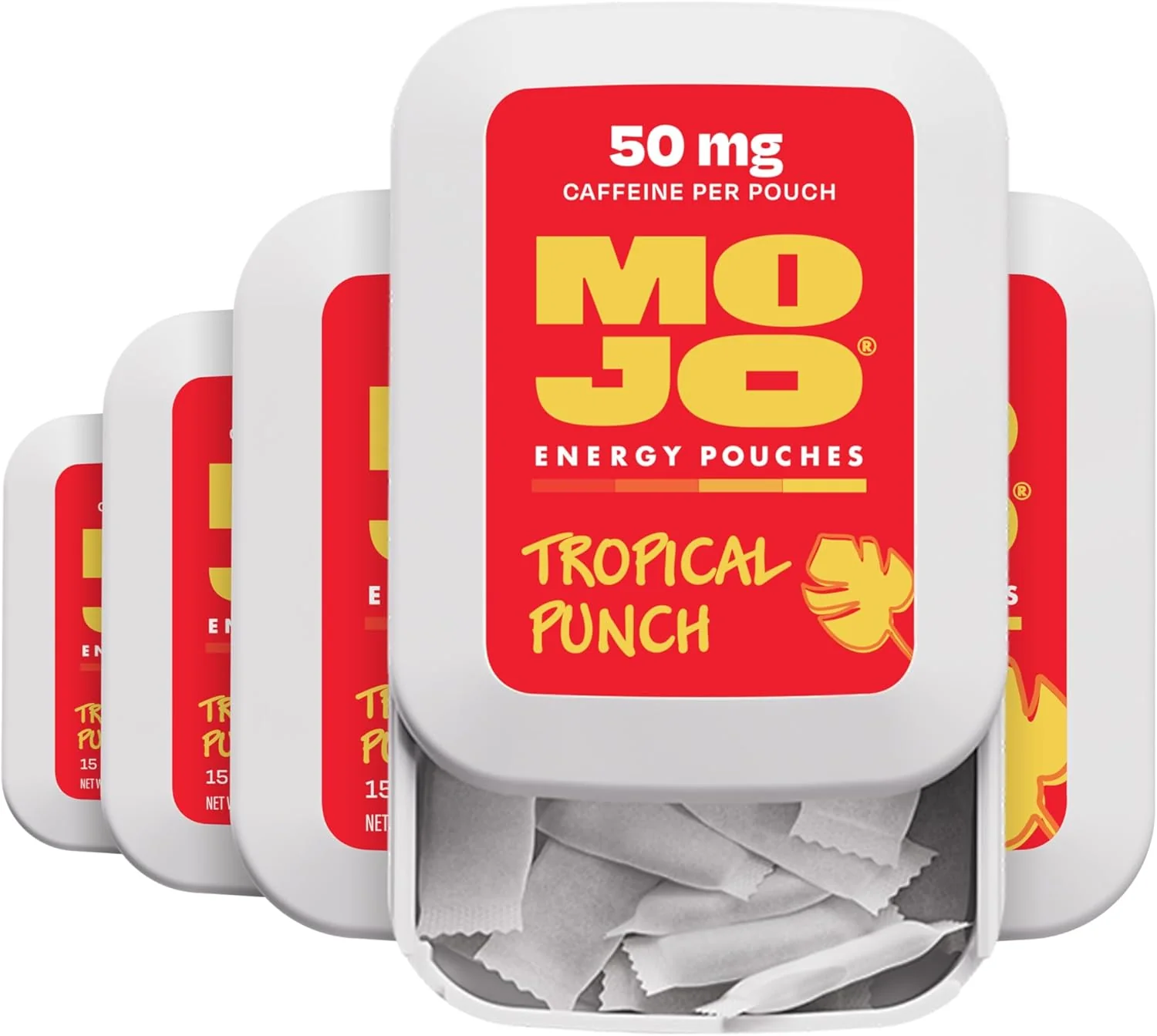 Next-Generation Mojo Energy Pouches Tropical Punch Flavor 50 mg per Caffeine Pouch 15 Pouches 5-Pack Trusted