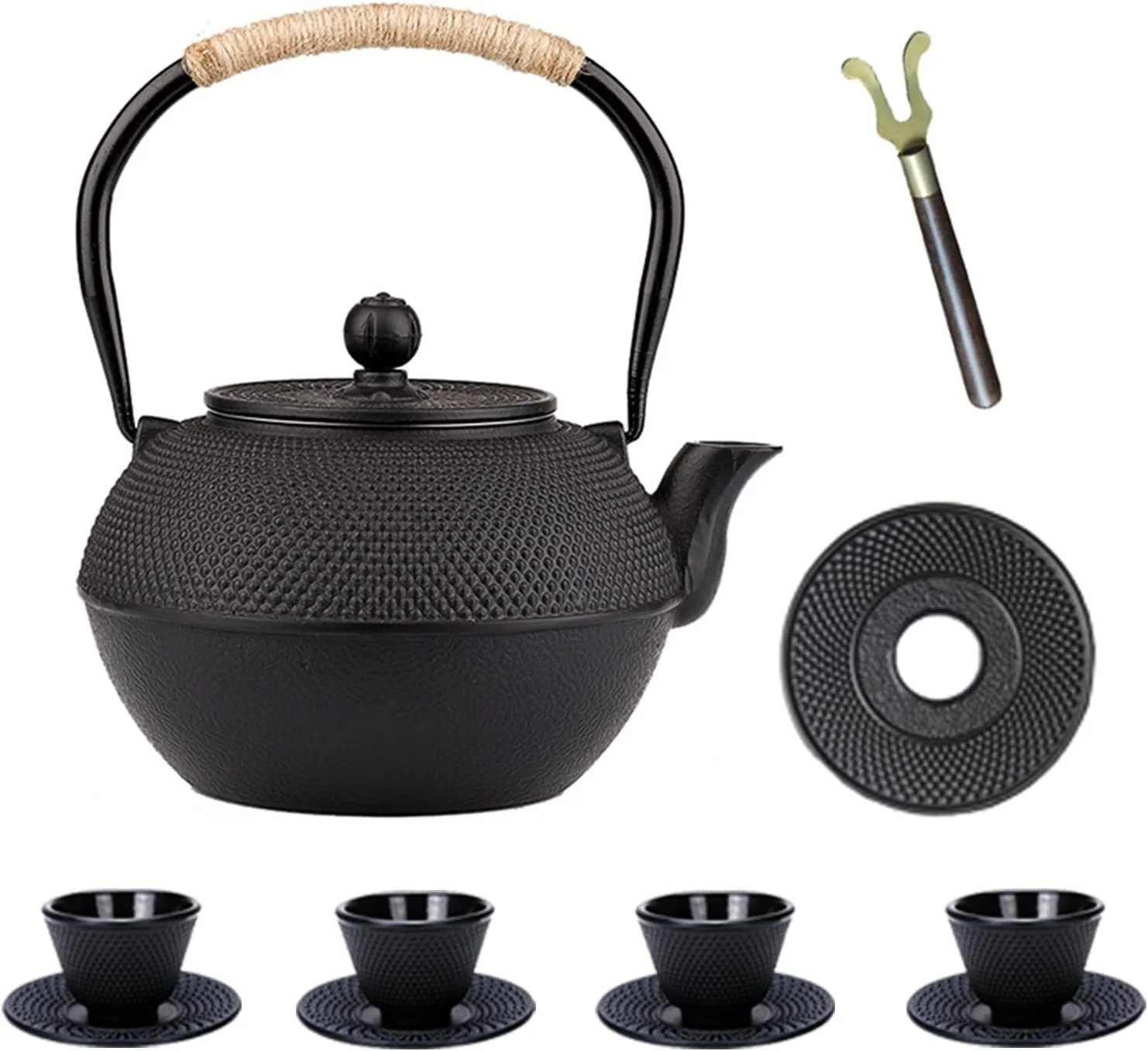 Secure YJX 40.6 fl oz Cast Iron Teapot Set Japanese Tetsubin Tea Set with Cast Iron Teacups Small Tea Kettle Set with Strainer for Loose Tea Innovative