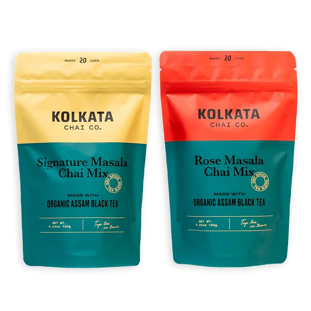 High-Quality Kolkata Chai Signature Masala Chai Rose Chai Combo Pack Makes 40 cups Premium loose leaf tea and spice blend All Natural Practical