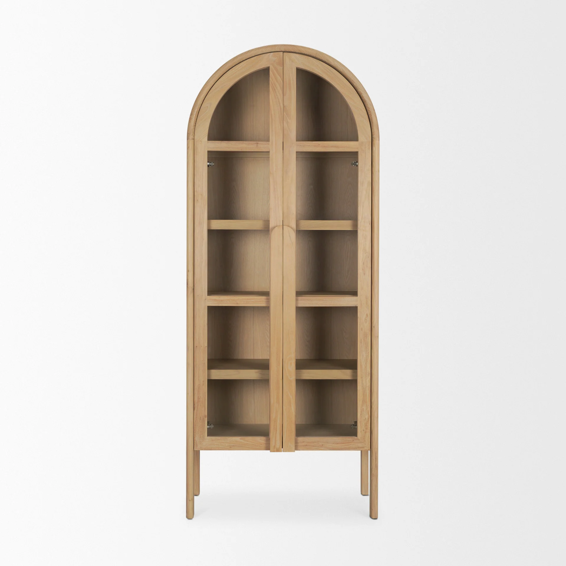 Smart Callum Light Brown Elm Wood w Glass Doors Arched Cabinet Clean