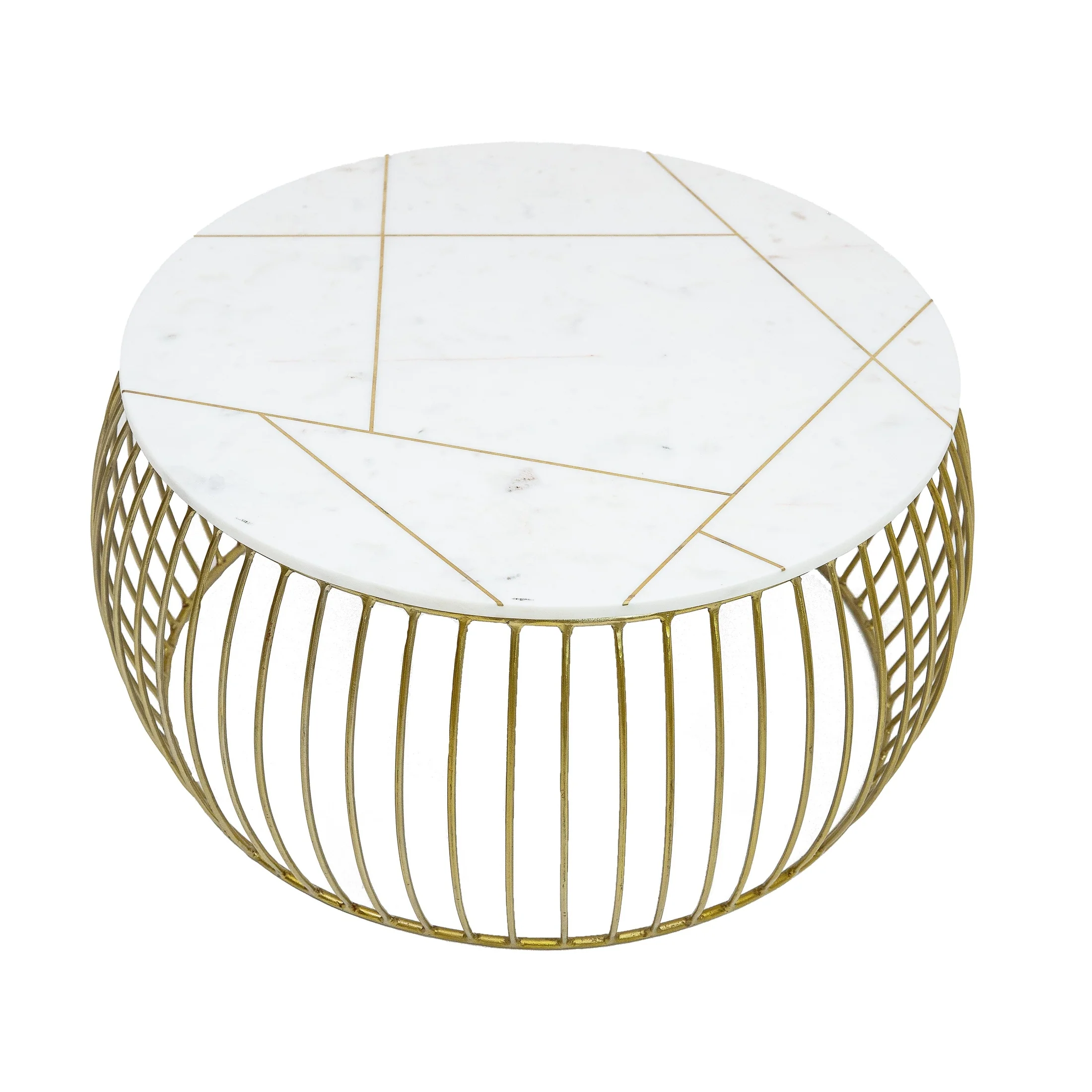 Smooth Soto Gold Round Marble Coffee Table Wire Metal Base High-Performance