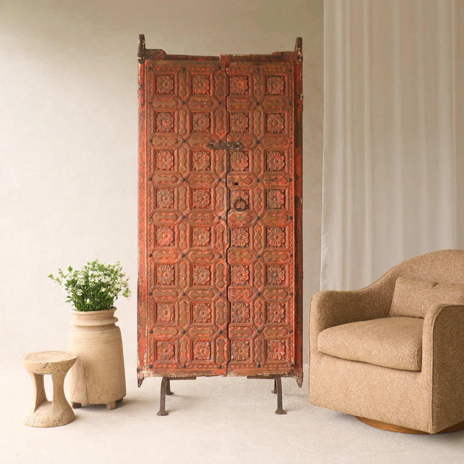 Versatile Antique Painted Indian Heritage Door No. 1 Casual