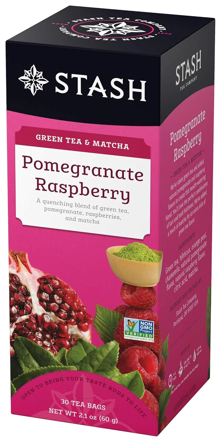Expertly Made Stash Tea Pomegranate Raspberry Green Tea - Caffeinated Non-GMO Project Premium Tea with No Artificial Ingredients 30 Count Pack of 6 Eco-Friendly